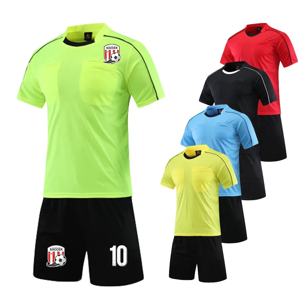 Professional New Season Referee Soccer Jersey Set 2023 Adult V-neck Football Uniform Short Sleeve Match Judge Shirt & Shorts