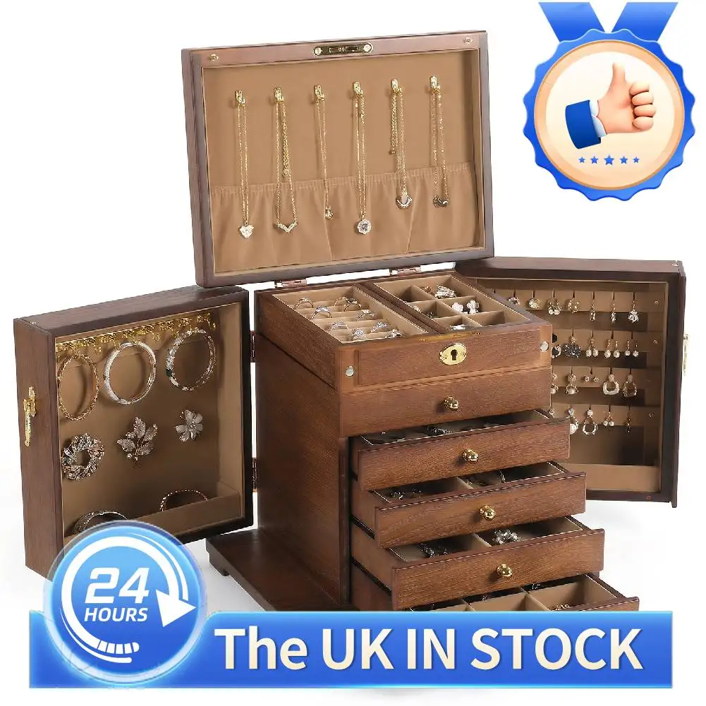 Rustic 6 Layer Wooden Jewelry Organizer Box