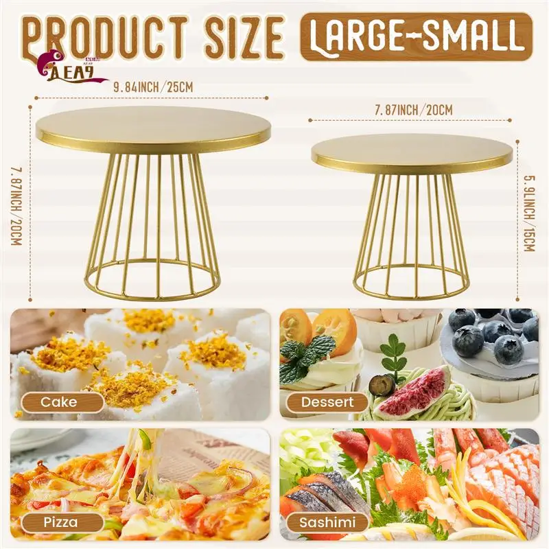 

AEA9-2Pcs Metal Cake Stands,8/10 Inch Pillar Style Cupcake Display Stand Dessert Tray Pie Plates For Bakeware, Wedding, Party