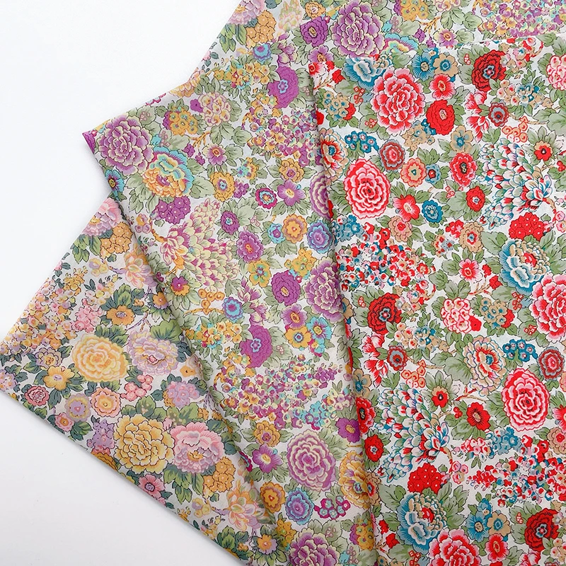 Tela de popelina suave de algodón de los años 60, Retro, rojo, morado, rosa, 145x50cm, para camisas de vestir hechas a mano para mujer, tela de costura de alta densidad