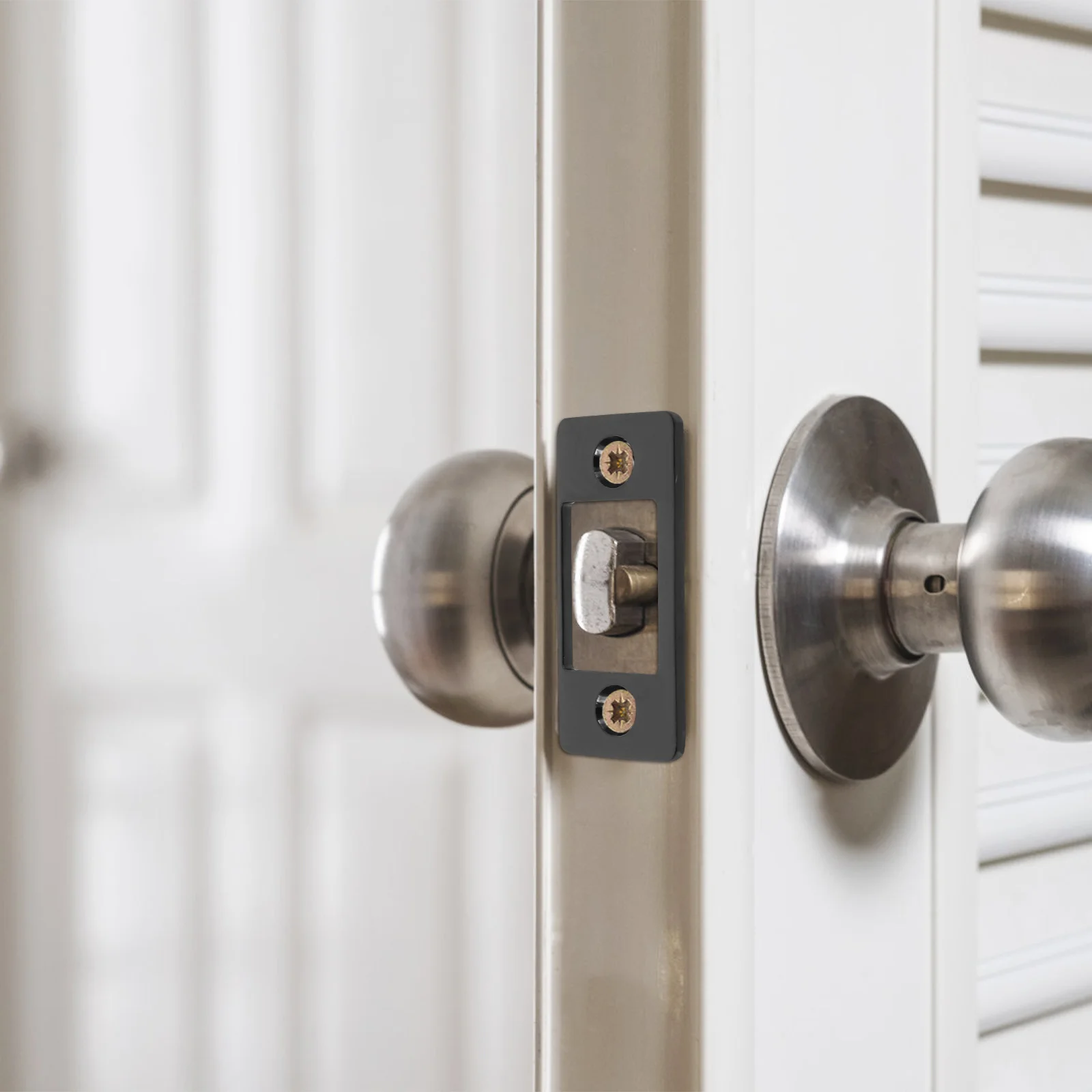 

1Set Stainless Steel Door Latch Striker Plate Easy Install Front Door Reinforcement Security Strike Plate Cover for Interior and