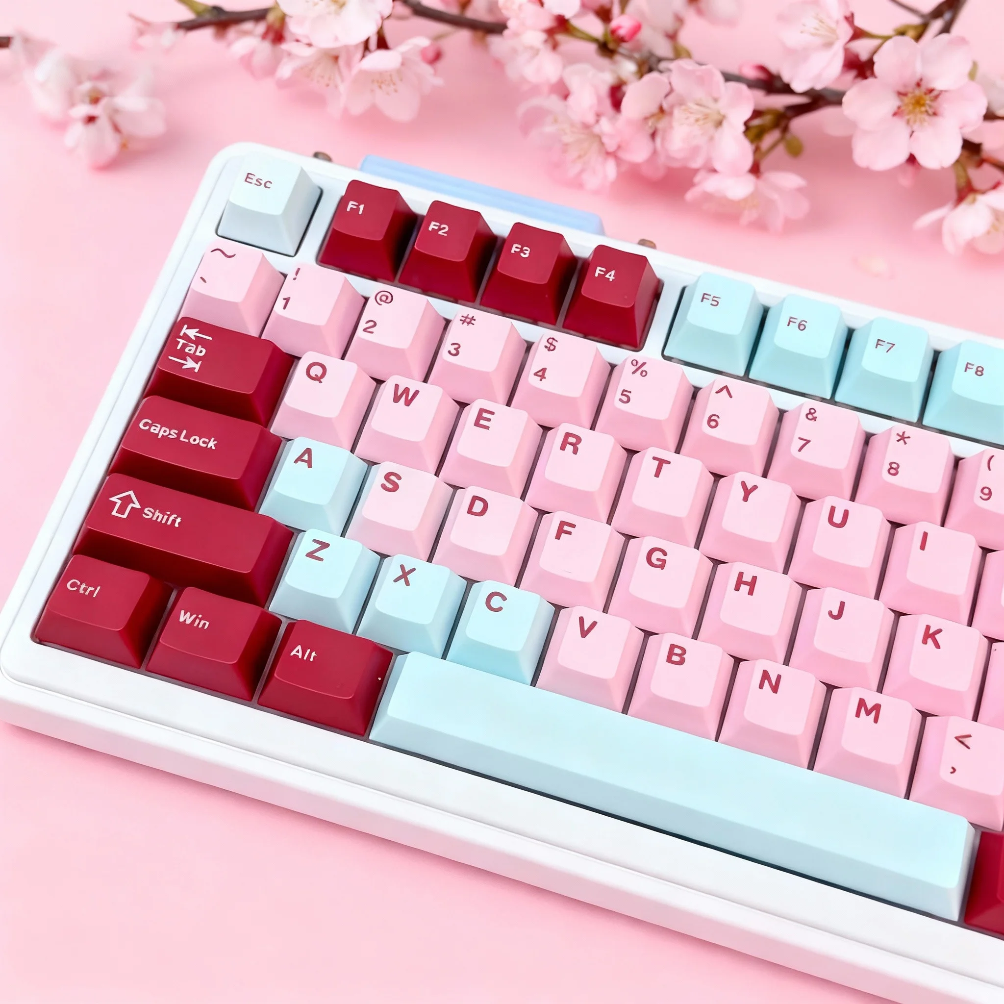 126 مفتاحًا باللون الوردي المحمي ذو النار المزدوج PBT أغطية مفاتيح الكرز الشخصي أغطية مفاتيح للوحة مفاتيح الألعاب الميكانيكية Gateron MX #2