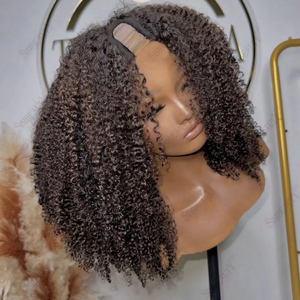 Remy Echthaar, kleberlose, verstellbare 1x4 U/V-Teil-Perücken, Highlight Aschbraun, Kinky Curly, für schwarze Frauen, natürliches peruanisches Haar – Detail 1