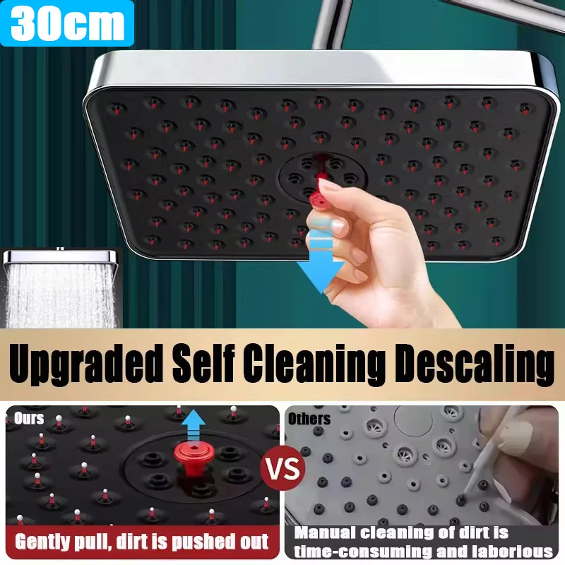 Upgrade Square Self Cleaning Descaling Supercharge Ceiling Mounted Shower Head 30CM Big Panel High Pressure Large Flow Shower
