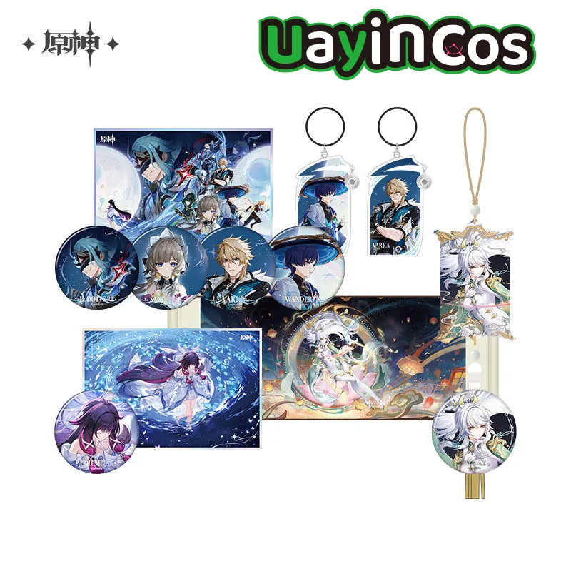 

In Stock Original Genshin Impac Wanderer Columbina Zibai Badge Keychain Pendant Color Paper Scroll Painting Acrylic Ornaments An