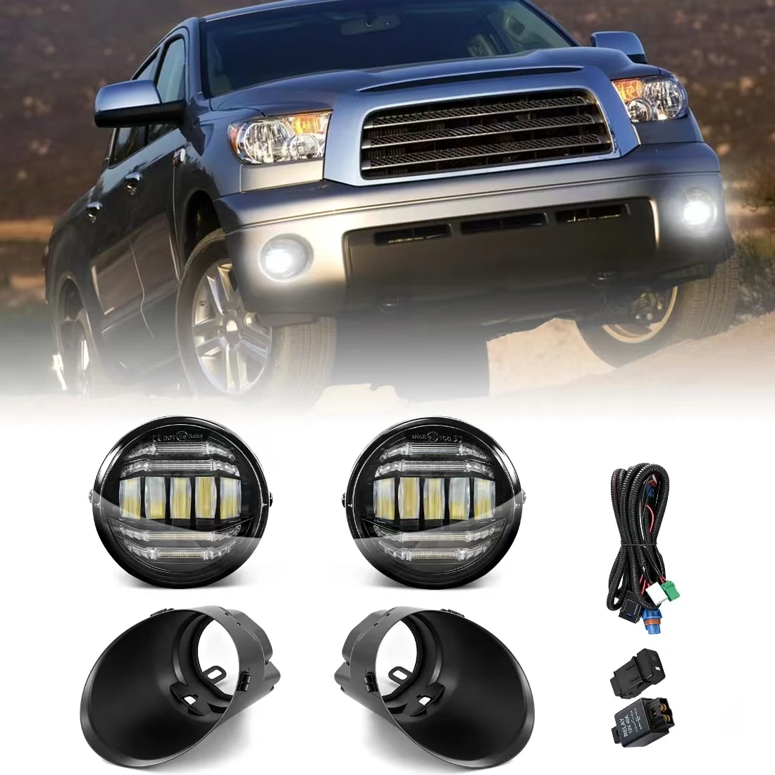 

Светодиодные противотуманные фары в сборе для Toyota Tacoma Tundra Sequoia 2005 2006 2007-2015 DRL Angel Eyes, передний бампер, фары дальнего света, автозапчасти