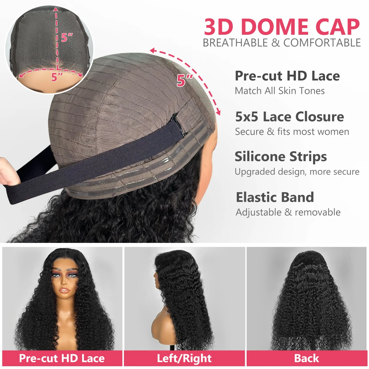 Curly Glueless Wigs Human Hair Ready to Wear Deep Wave Lace Front Wigs Wear And Go Pre Plucked Pre Cut 5x5 4x4 Lace Closure Wigs image 6