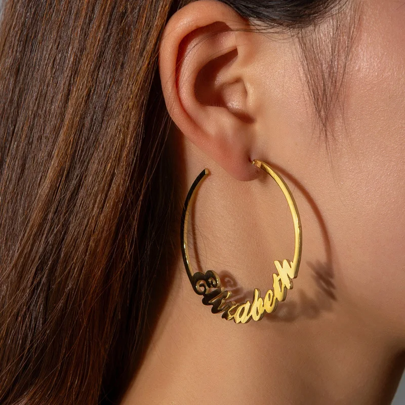 

Custom Name Round Earrings 304 Stainless Steel Fashion Versatile Personalized Stud Earrings Jewelry for Women Gifts Dropshipping