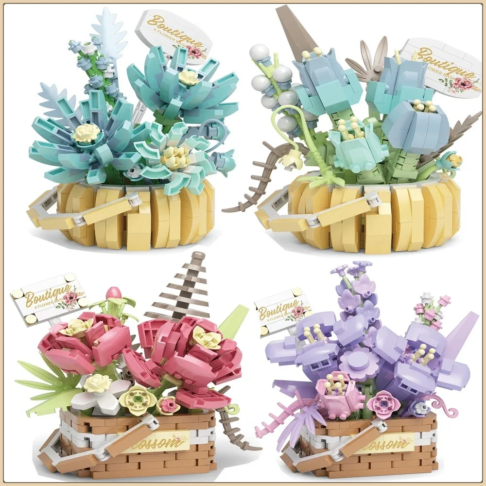 

Flower Basket Building Blocks DIY Creative Eternal Flower Bouquet Assembly Model Puzzle Toy Home Decoration Ornaments Kids Gifts