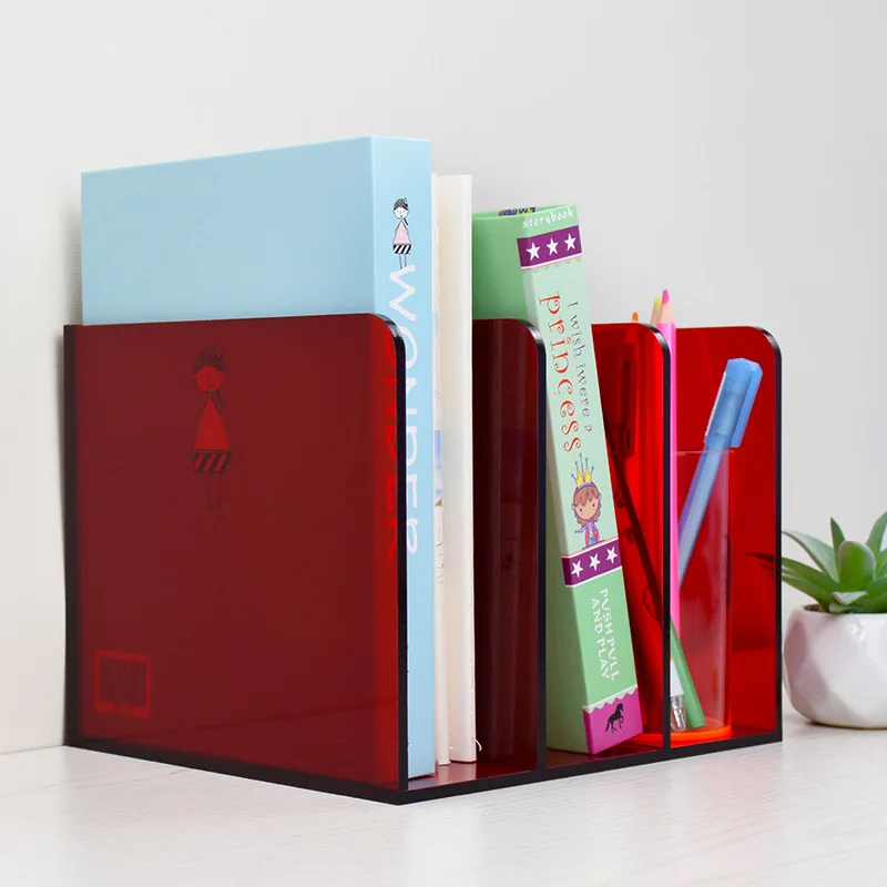 Clear Acrylic Book Stand File Rack Organizer, Desktop A5 Book Holder and Document Divider Storage Shelf for Office Desk Study