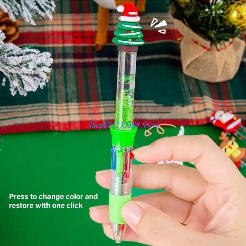 G88D Christmas Ballpoint Pen for Student Color Coding 4 Color-in-1 Writing Pen