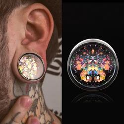 Doearko 2PCS Round Double Flared Plugs Expander Sparkle Design Stainless Steel Ear Piercing Gauges Earrings Body Jewelry 8-25mm