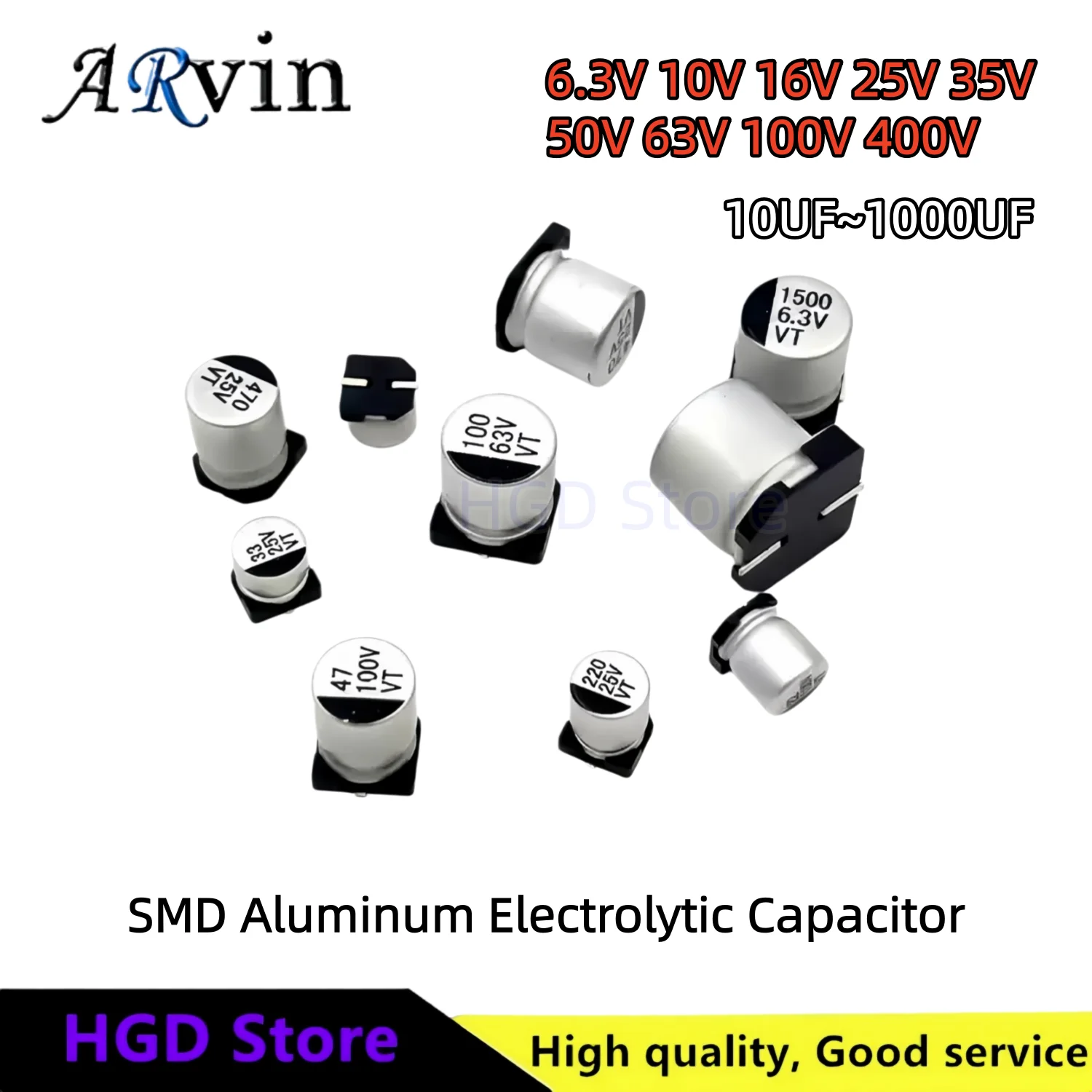 10 Peças Capacitor Eletrolítico de Alumínio SMD 6.3V 10V 16V 25V 35V 50V 63V 100V 1UF 10UF 22UF 33UF 47UF 100UF 220UF 470UF 1000UF