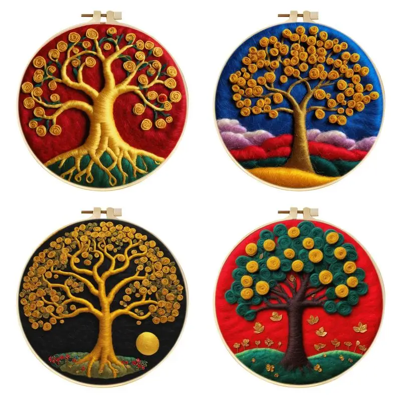 

CHENISTORY 20x20cm Lantern Tree Wool Felting Painting Painting With Frame Kit For Beginner Handmade Felt Needles, Foam Pad,Cloth