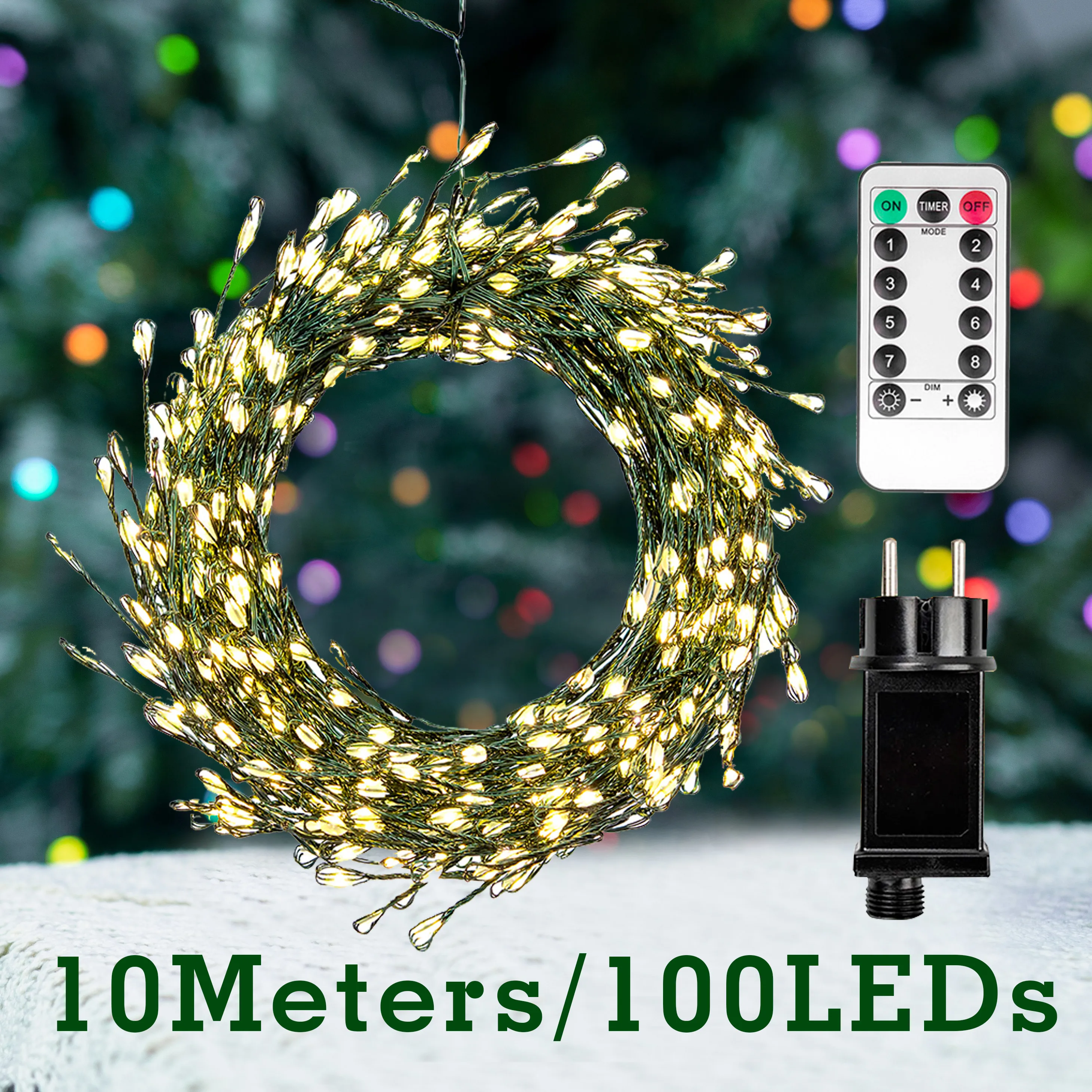 

100LEDs Mother's day string lights Green Wire Plug in Lights Indoor Lights with Remote for Garden Party Bedroom Decoration