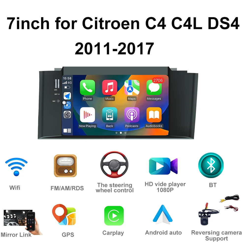 

7 inch screen for Citroen C4 C4L DS4 2011-2017 Car radio multimedia player Bluetooth carplay Android Auto wireless