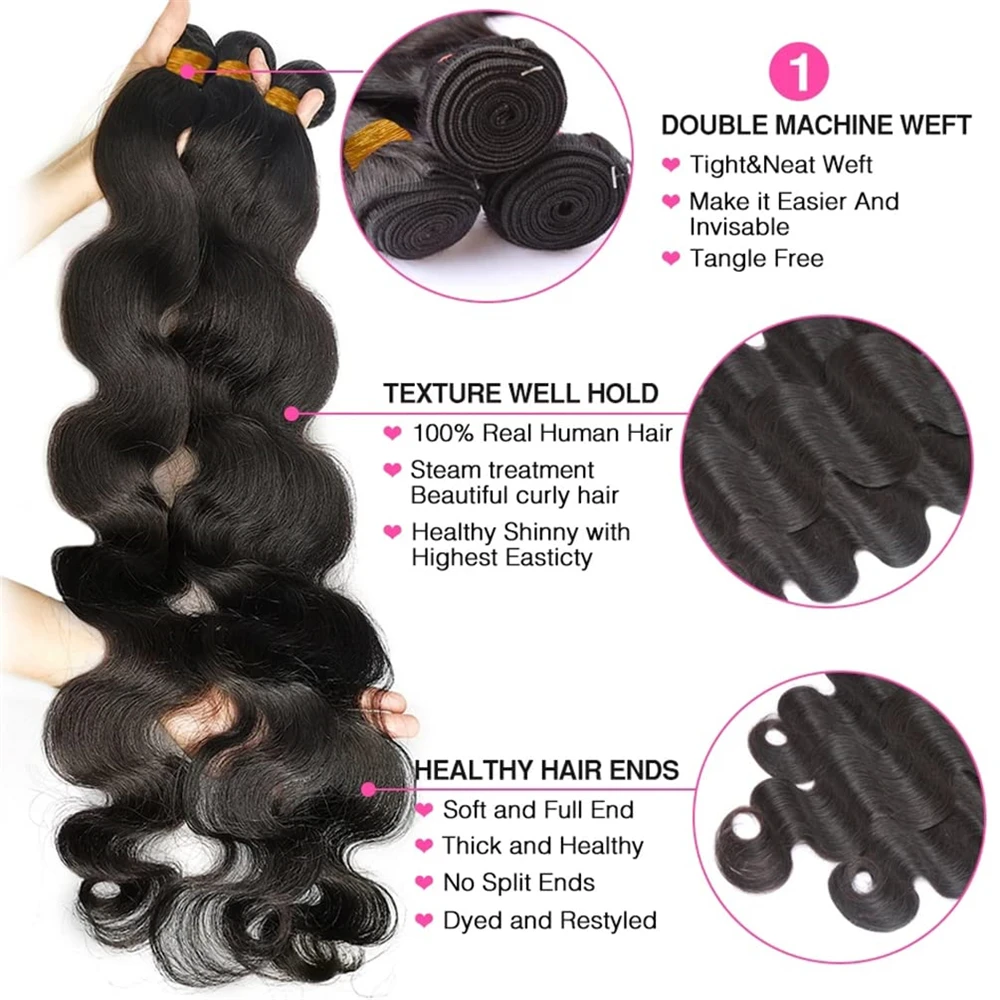 Bundles brésiliens de cheveux humains Body Wave, Extensions de cheveux Remy, Tissage de cheveux humains, 30 po, 1 3 4 Full & Optics, Document naturel