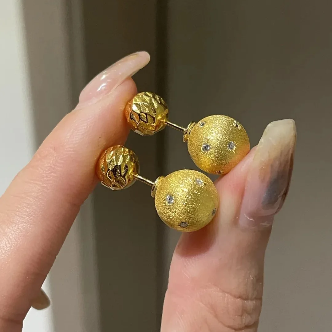 Foydjew Retro Exquisite Starlight Round Ball Gold Color Stud Earrings Inlaid with Small Zircon Cute Design Ear Accessories