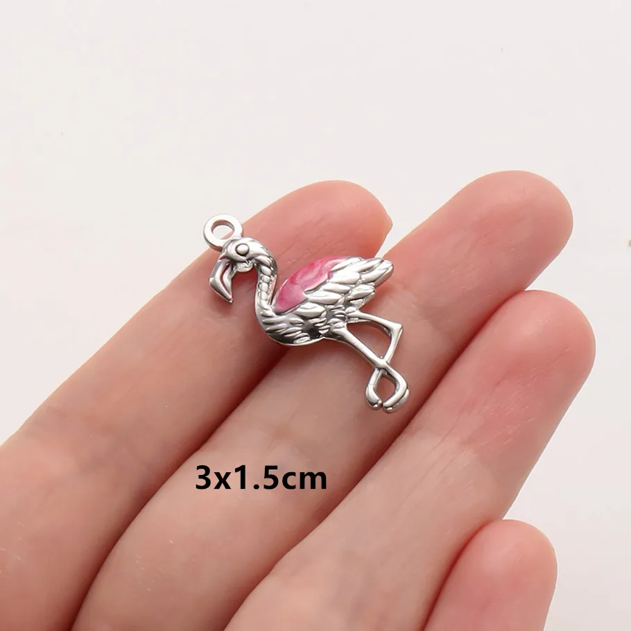 6 Stück Großhandel Rosa/Pinkfarbene Emaille-Tieranhänger Flamingo Schmetterling Seestern Edelstahl-Charms für Schmuckherstellung Halskette – Detail 8