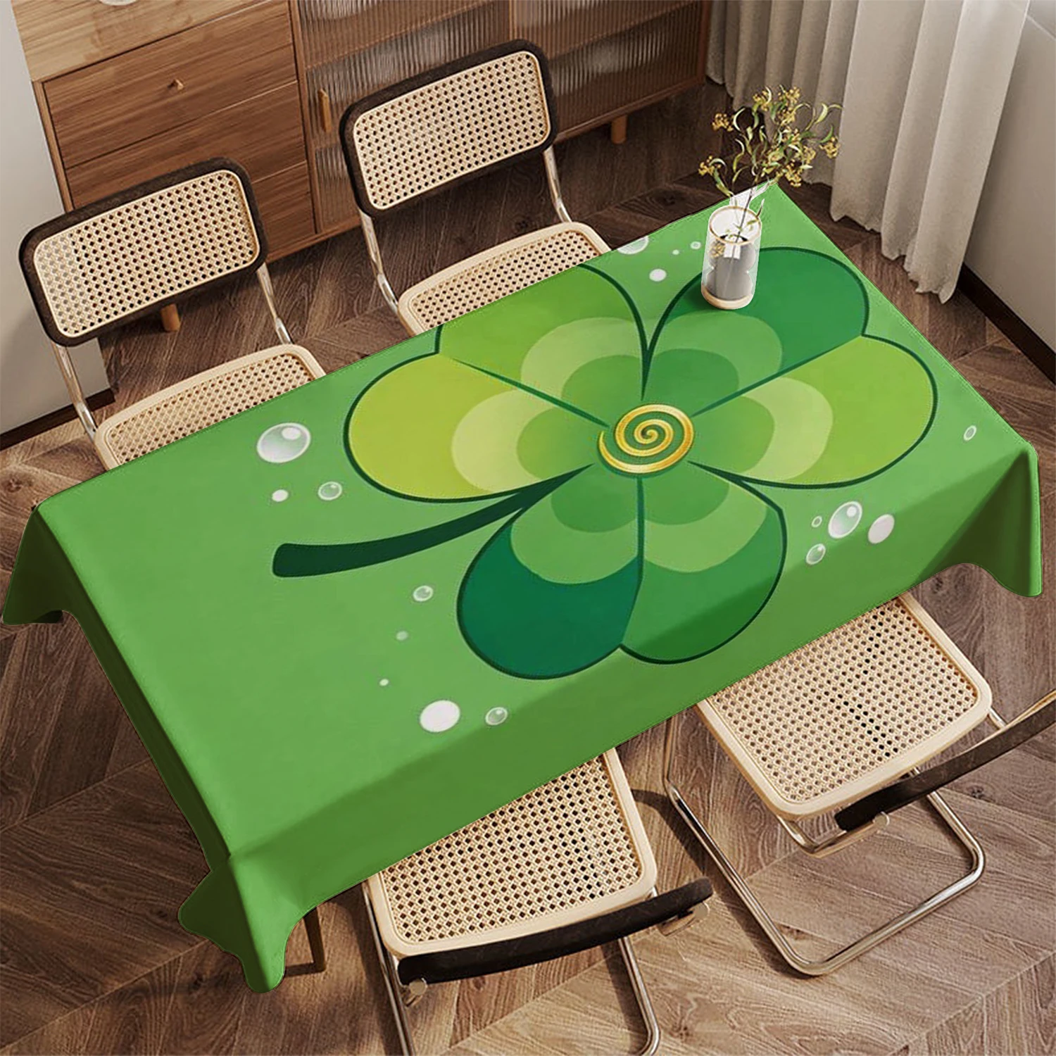 2D Lush Four-Leaf Clover Tablecloth Restaurant Kitchen Tablecloth Living Room Home Decoration Rectangular Party Decoration