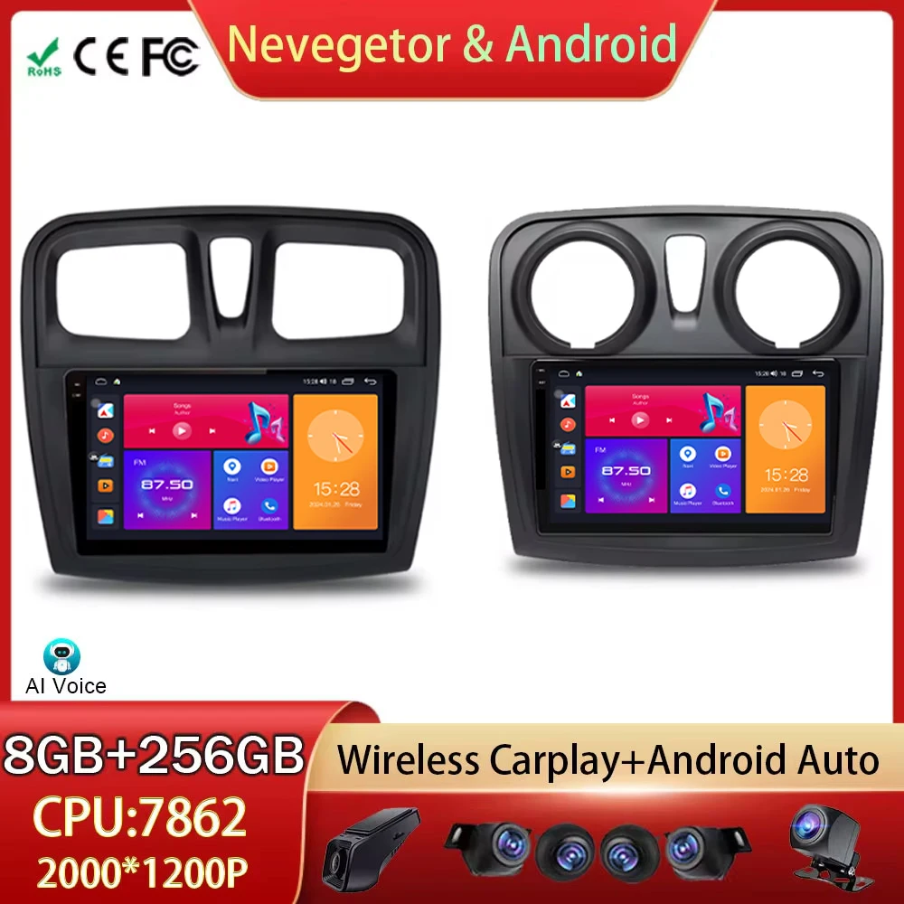 

For Renault Logan 2 2012 - 2022 Sandero 2 2013 - 2022 Android Auto Car Radio Multimedia Video Player GPS Navigation No 2din DVD