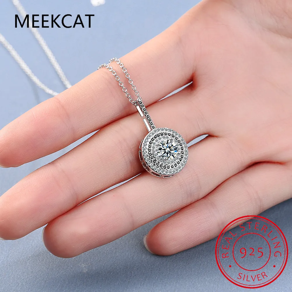 Oryginalny 100% 925 Sterling Silver damski naszyjnik Fine Jewelry okrągły Bijoux czarny spinel wisiorki naszyjnik P074