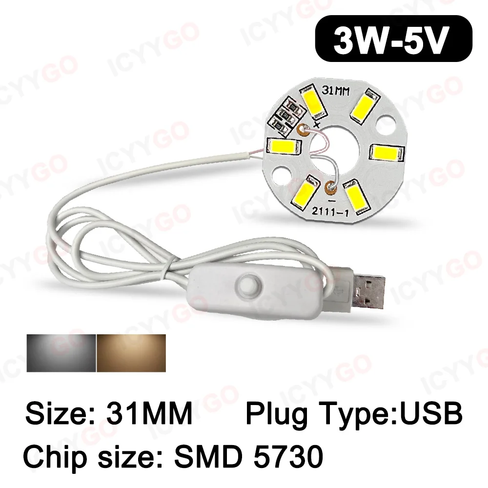 USB 3W 5W 10W DC5V 5730 2835 SMD LED Light Board LED Chip White Warm Light with On/Off Switch Cable Light Source Light Board