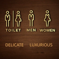 Nordic Silver Matte Toilet Sign Plate Acrylic 3D Wash Room Door Wall Label Sticker Wc Bathroom Signage Board Art Shop Home Decor