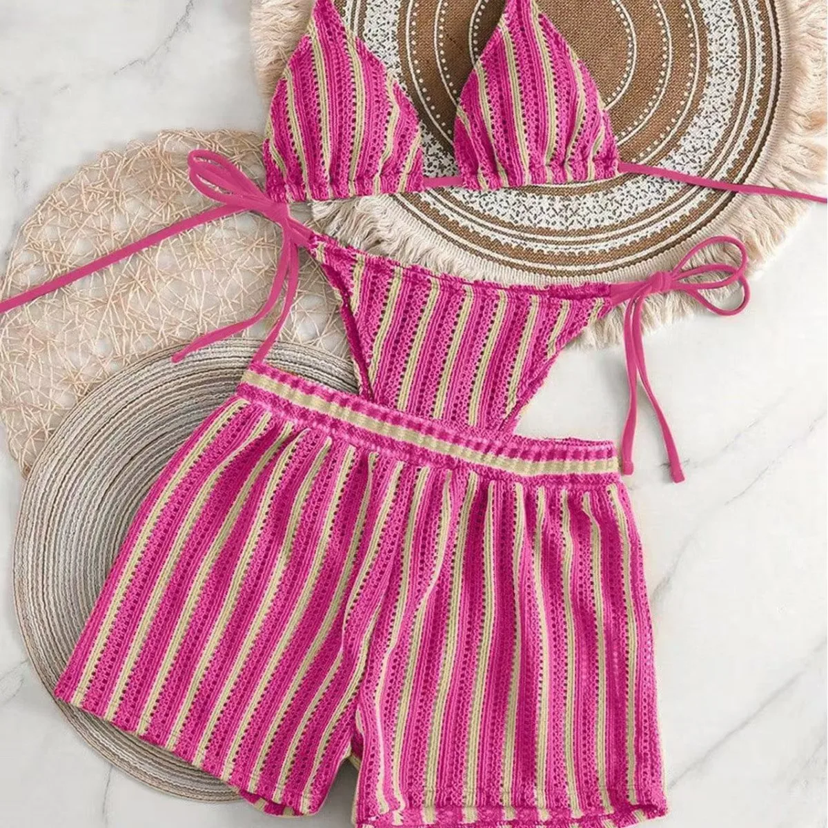 2026 نمط جديد الملاكم السراويل شبكة ثلاث قطع ملابس السباحة النسائية الرقبة الدانتيل متابعة مجموعة البكيني #3