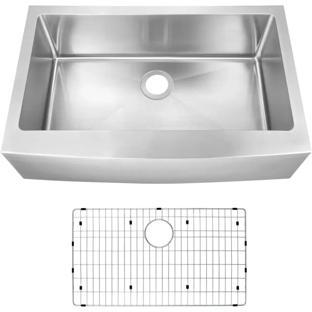 

33 Inch 16-Gauge Stainless Steel Farmhouse/Apron Front Undermount Rectangular Single Bowl Kitchen Sink w/Grid