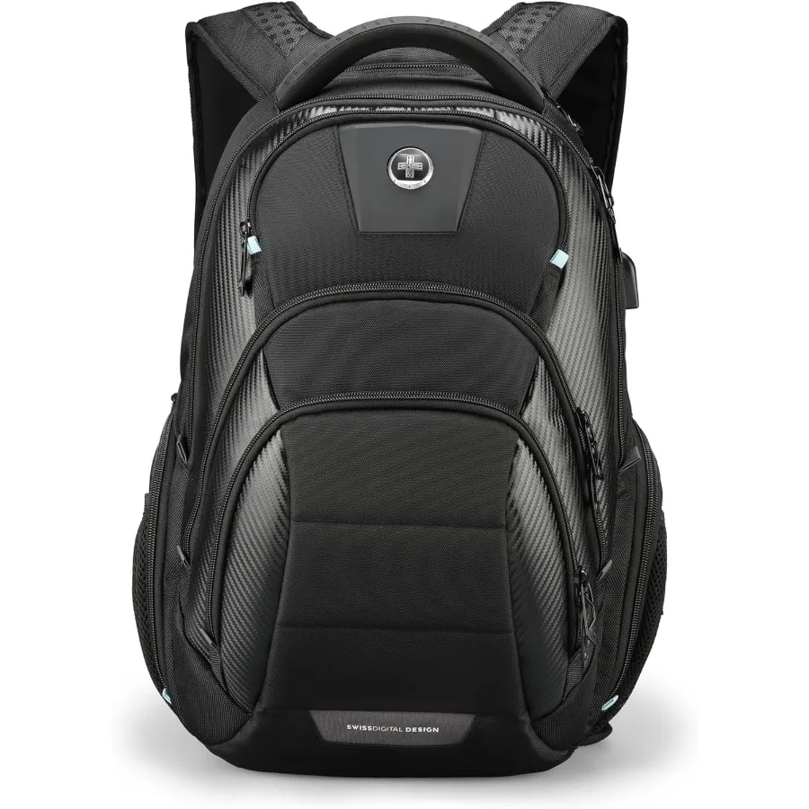حقيبة ظهر للكمبيوتر المحمول للأعمال من Swissdigital Design TSA للرجال ذات سعة كبيرة للسفر مع Apple Find My Network وUSB Char #1