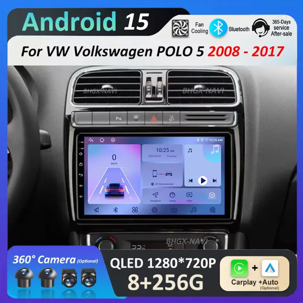 Android 15 Navigasi GPS untuk VW Volkswagen POLO 5 2008 2009 - 2017 Radio Mobil Pemutar Multimedia Carplay Layar Sentuh Head Unit