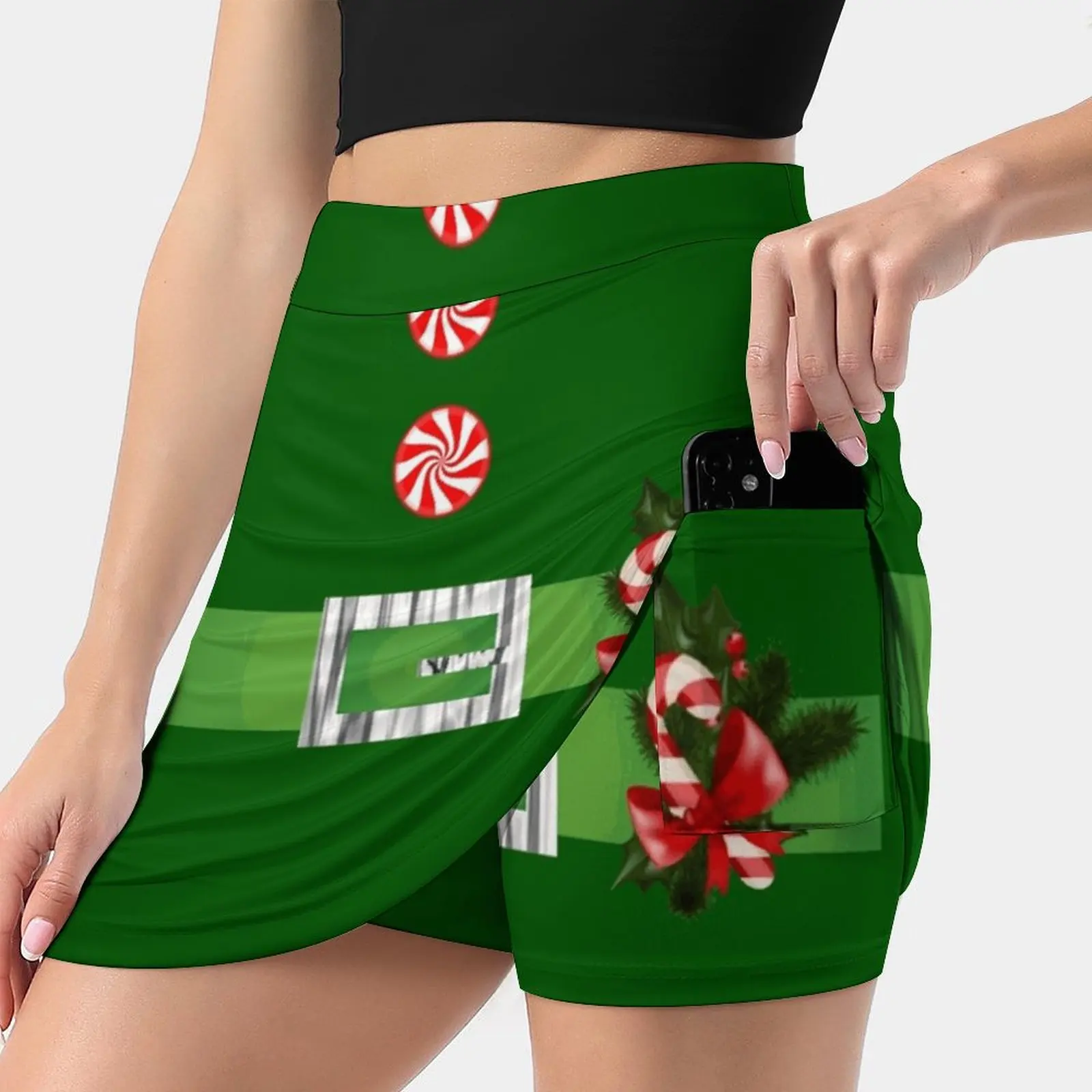 

Green Elf Merry Christmas Santa'S Helper Elf Costume Women's skirt With Pocket Vintage Skirt Printing A Line Skirts Summer