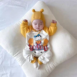 Donald Duck Baby Long Sleeve One-piece Clothes Spring/autumn Newborn Jumpsuits Cartoon Cotton Baby Bodysuits Pajamas 0-24month