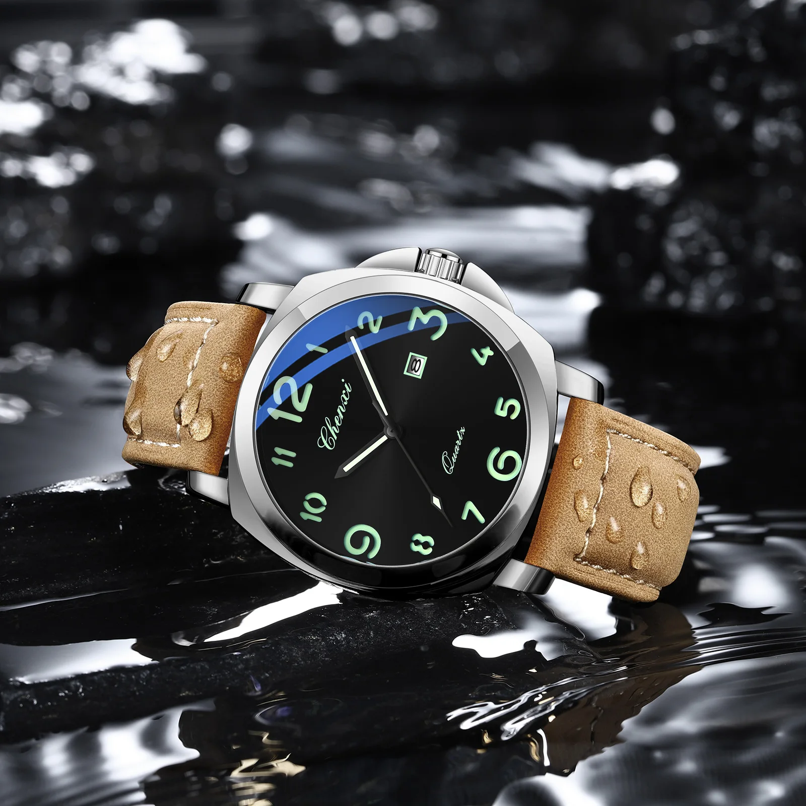 Chenxi Nieuwe High-end Luxe Lederen Heren Horloge Waterdicht Lichtgevende Kalender Sport Quartz Minimalistische Horloges