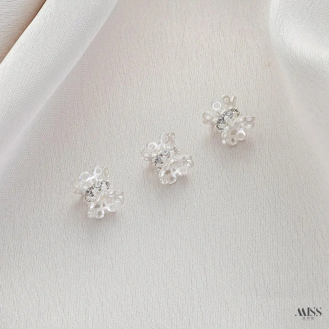 Copper Plated Thick Silver Zircon Inlaid Hollow Barrel Beads Double Flower Tray Beads For DIY Bracelet Necklace Jewelry