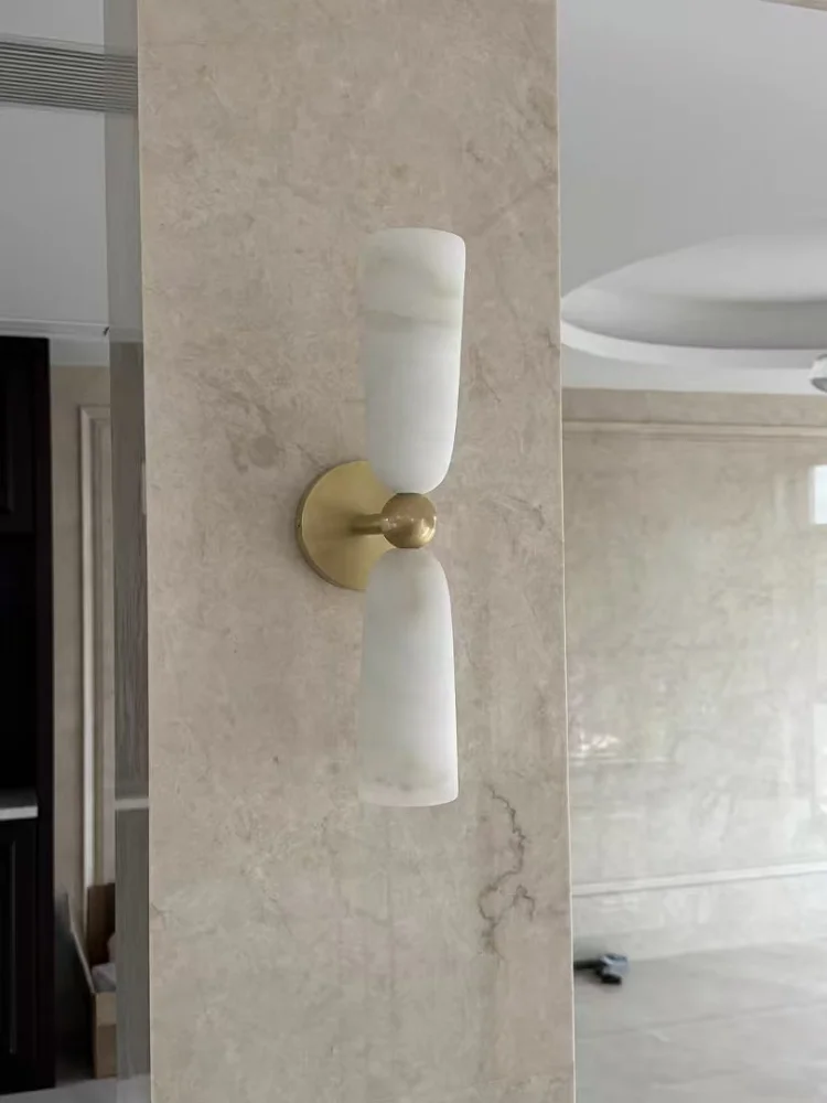 Natural Marble Long Wall Lamp Luxury Decor Wall Sconce Living Room Background Bedroom Bedside Hotel Room Alabaster Decor Art