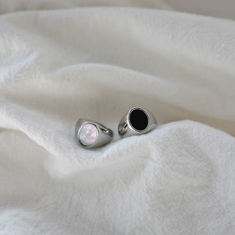 Joolim Jewelry High End PVD Wholesale Tarnish Free Elegant Fashion Oval Shell Stainless Steel Ring for Women