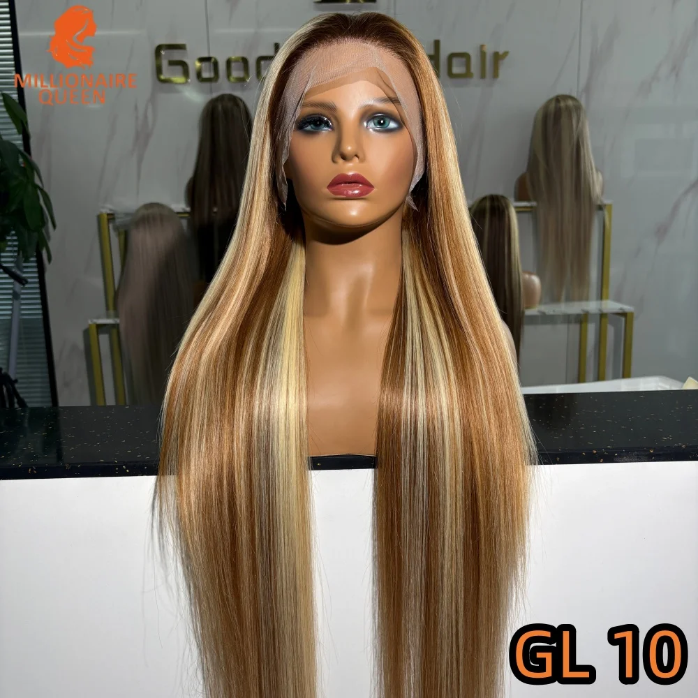 

300% 13x4 Brown Roots Highlight Wigs For Women Transparent Lace Front Wig Human Hair Preplucked Highlight 613 Lace Frontal Wig