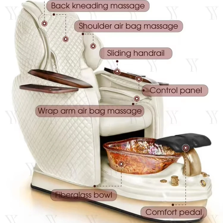 Luxury Nail Salon Furniture Throne White Full Body Massage Massage Foot Spa Electric Massage Nail Pedicure Chair
