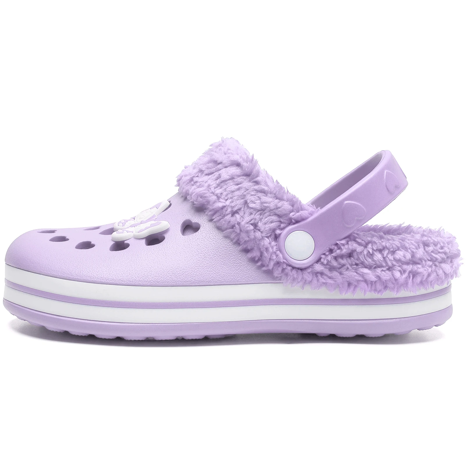 Casual Plus Fleece Clogs With Cute Cartoon Charms For Girls, Lightweight Anti Slip Clogs For Indoor Outdoor, Winter