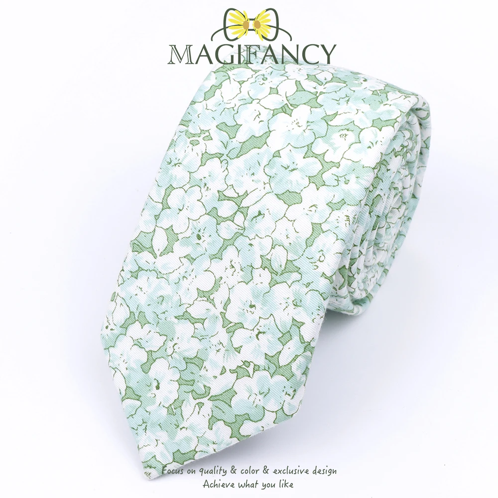Top Hot Print Floral 6.5cm Necktie 100% Cotton Elegant Beige Sage Pink Men Wedding Party Daily Suit Shirt Cravat Gift Accessory