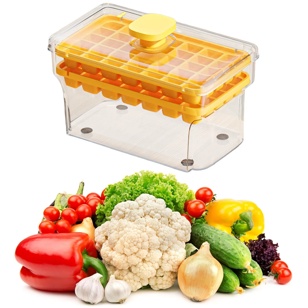 Press Type Ice Cube Mould with Shovel Press Ice Making Artifact 34/68 Compartments Ice Cube Maker Tray Kitchen Accessories