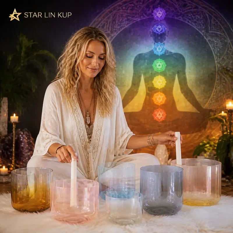 STAR LIN KUP 2026 New Thickened Alchemy Crystal Singing Bowl for Sound Bath Healing Meditation Yoga Chakra Balance Wooden