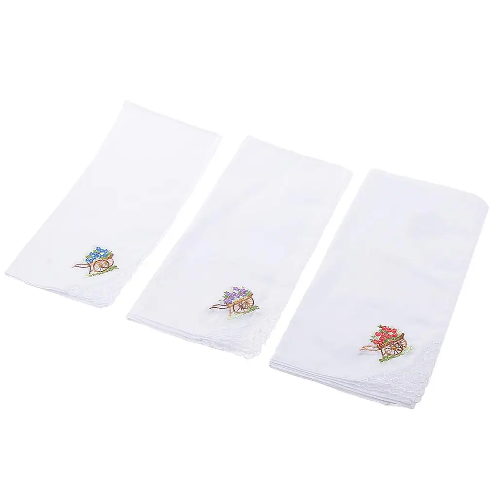 12x Women White Flower Embroidery Lace Hanky Hankie Scarves