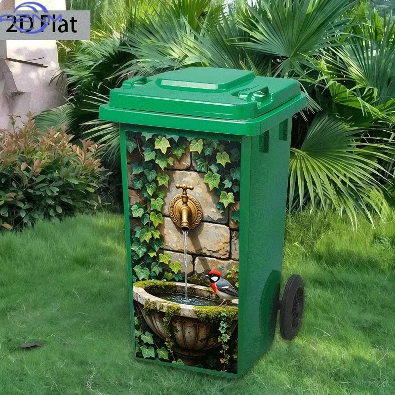 [2D Flat Printing] 1pc Trash Can Sticker  Nectar Drinking Clear Spring Picture Theme Design Self-Adhesive Kitchen Trash Can De