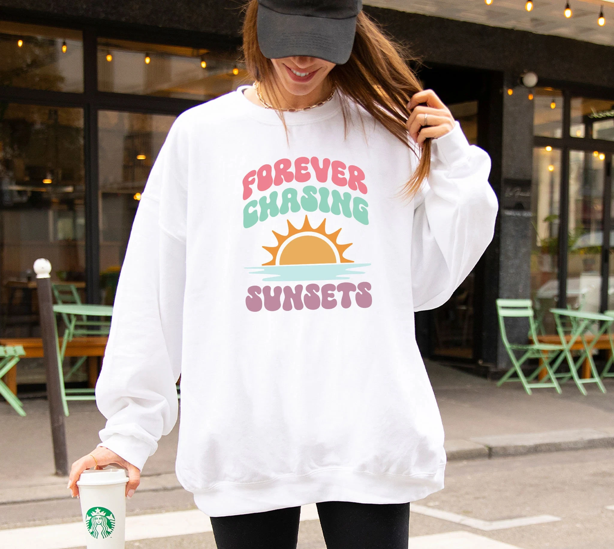 

Forever Chasing Sunset Sweatshirt Hoodie Men's and Women's Round Neck Sweatshirts Y2k Tops Autumn Pullover Women Clothing