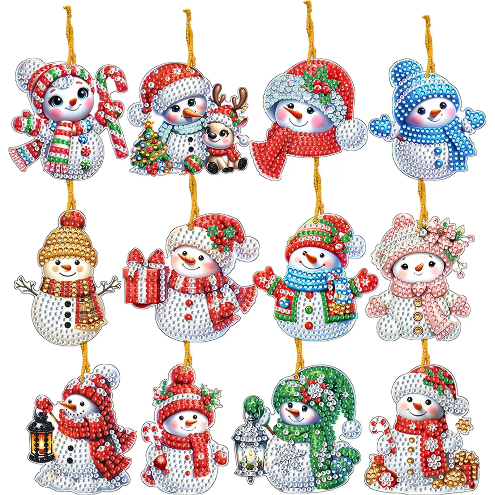 

12Pcs Xmas Theme 2D Flat DIY Diamond Christmas Tree Pendant Wall Door Decoration