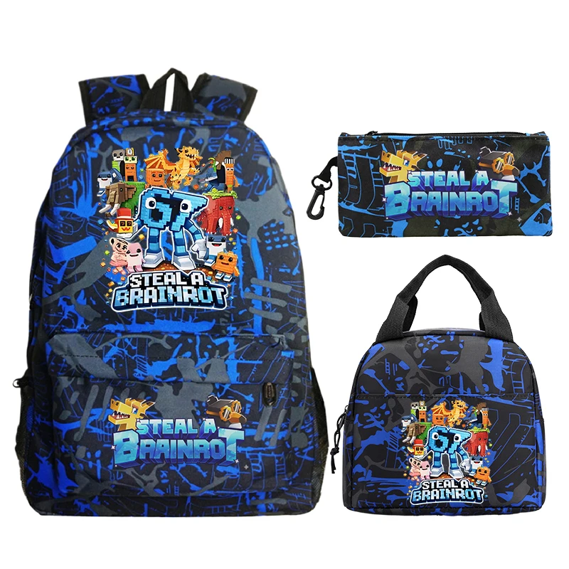 

Children's 3 Pcs Set Backpack 67 Six Seven Steal A Brainrot School Bags Boys Girls Backpacks Nylon Lightweight Schoolbag Mochila