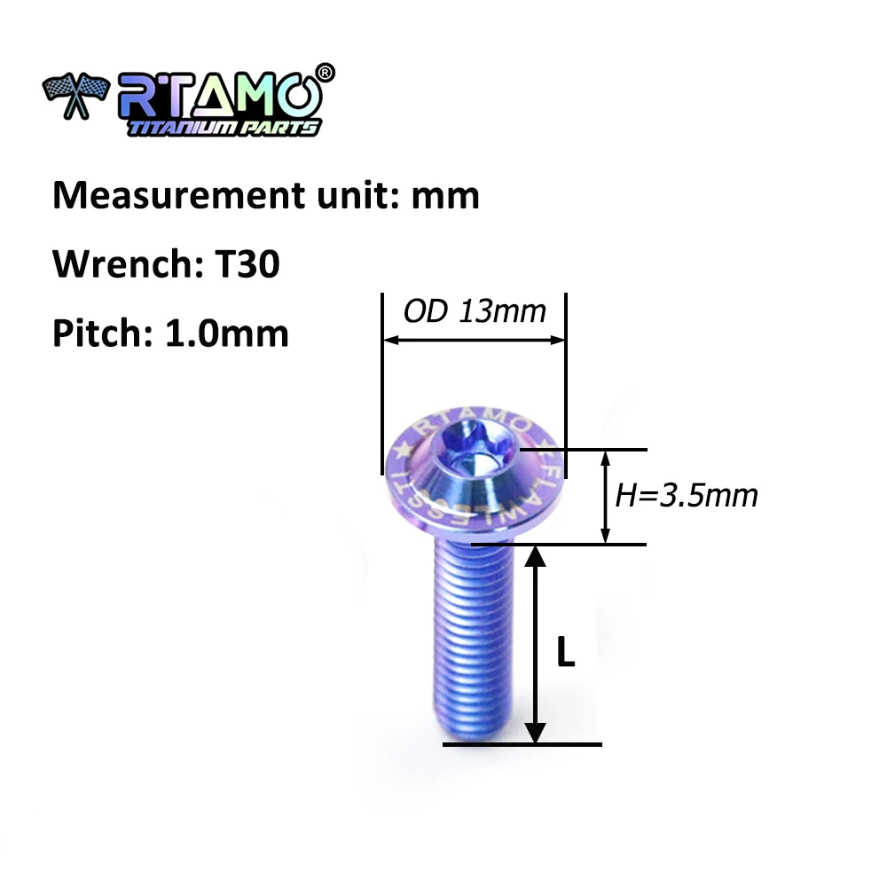 RTAMO Bolt Titanium M6X10/12/15/18/20/25/30mm Torx Head Bike Motorcycle Modification Decoration Screw Ti Fastener 1pc